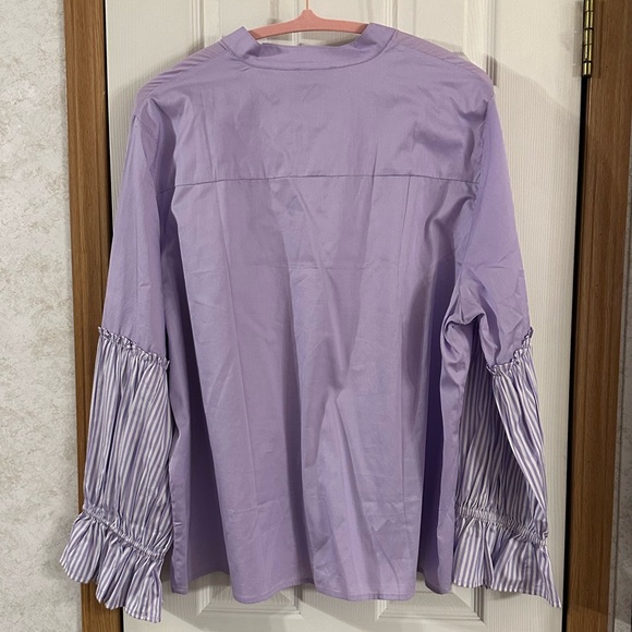 Harshman Chantal Striped Sleeve Popover Blouse Lilac Size 2X NWT - Picture 10 of 13